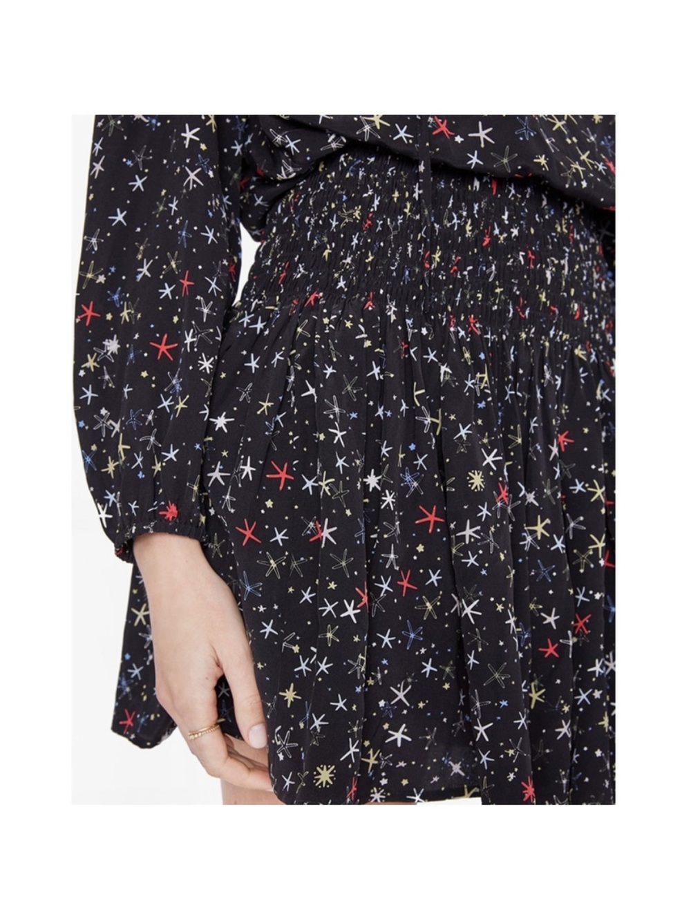 Anine Bing Martha Silk Star Printed Dress Black Small - Picture 6 of 11